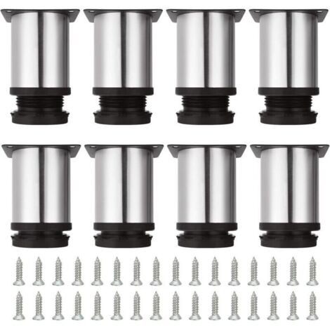 SABIR 8 Pièces Pieds de Meubles Réglables 80 MM de Hauteur Les Pieds d'Armoire, Pieds de Meubles Ronds Acier Inoxydable Brossé Canapé Jambe Table Pieds, Hauteur Réglable 0-10 MM