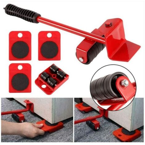 SABIR Accessoire de levage,Kit de Deplace Meuble Lourd Sans Effort, Deplace Meuble a Roulette,1 Tige de Levage et 4 Roulettes de Déplacement,Jusqu'à 300KG