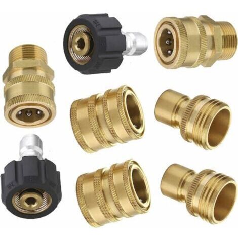 SABIR Accessoires pour nettoyeur haute pression, kit de raccord rapide pour tuyau haute pression, raccord rapide M22 3/8 3/4, 8 pièces