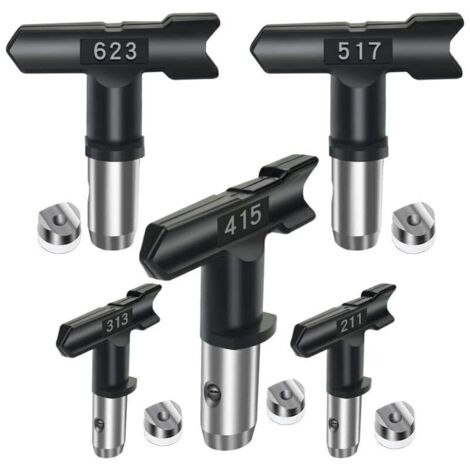 SABIR Accessoires pour pulvérisateurs airless, tête de pulvérisation réversible, 5 buses airless pour pistolets à peinture airless et pulvérisateurs airless 211, 313, 415, 517, 623 noir