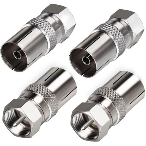 SABIR Adaptateur antenne TV F mâle vers femelle Lot de 4 Nickelé 75 Ohm Compatible câbles coaxiaux et récepteurs satellite