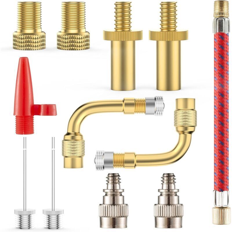 SABIR Adaptateur de Pompe à Vélo, 12 Pièces Adaptateur de Valve de Vélo DV AV SV Soupape de Vélo Presta Schrader Vélo Valve Connecteurs Embout