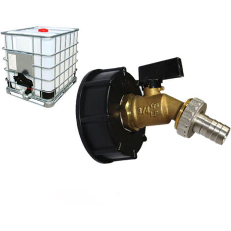 SABIR Adaptateur IBC 1000 l Adaptateur de réservoir IBC Adaptateur de réservoir S60X6 pour robinet de jardin en laiton (S606 fil épais noir poignée papillon export pagode)