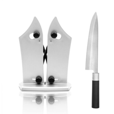 SABIR Aiguiseur de couteaux professionnel et couteau, Kinfe Sharpener manuel pour aiguiser n'importe quelle lame lisse, scie et ciseaux, comprend un accessoire couteau de cuisine en acier inoxydable a