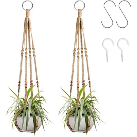 SABIR ANMI 2 pièces Macramé Support Pots pour Fleur Pots de Fleurs à Suspendre Intérieur Macramé Corde de Coton Porte Décoration avec 4 Crochets