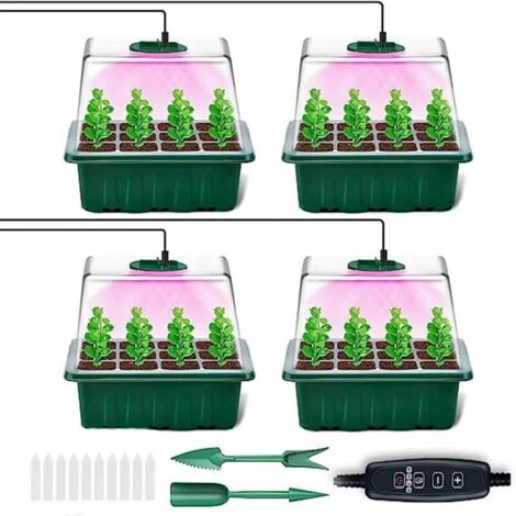 SABIR ANMI Mini Serre pour Plantes, 4 Pièces Bac à Semis avec Couvercle Surélevé et Évents, Serre Semis de Culture avec 10 étiquettes, 2 Outils pour Plante de Semis