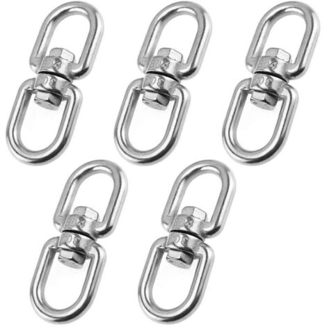 SABIR Anneau pivotant à double extrémité M6, anneau pivotant en acier inoxydable 304, crochet pivotant, émerillon de chaîne pour chien de sac de sable, balançoire suspendue (lot de 5)