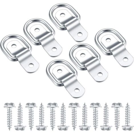 SABIR Anneaux D'arrimage en D, Crochet Fixation INOX, Anneau De Montage pour Anneau De Fixation, Darrimage Sangle 6 Pcs et 12 Vis pour Remorque Voiture, Hamac Bois, Camping 6x25mm