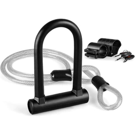 SABIR Antivol de vélo,Antivol en U pour vélo avec 1,2 m Flex Acier câble et Support de Montage Robuste pour Vélo, Bicyclette, Scooters, etc