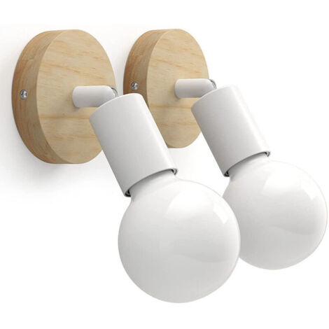 SABIR Applique Murale Interieur en Bois Vintage Lampe Murale 180° Rotative Rétro Industrielle E27 Appliques pour Chambres, Salons, Escaliers, Couloir (Lot de 2) Blanche