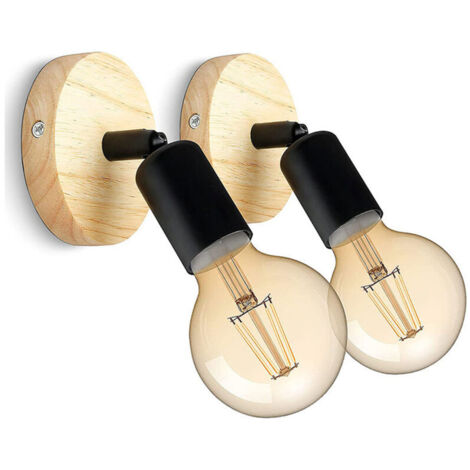 SABIR Applique Murale Interieur en Bois Vintage Lampe Murale 180° Rotative Rétro Industrielle E27 Appliques pour Chambres, Salons, Escaliers, Couloir (Lot de 2) Noir