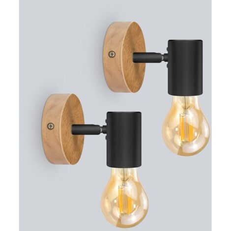 SABIR Applique Murale Rétro, Lot de 2 Spot Mural Intérieur en Bois Douille E27, Lampe Murale Orientable et Industrielle pour Chambre à Coucher, Séjour, Couloir, Escalier, Café (Sans Ampoule)