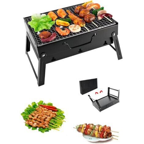 SABIR Barbecue au charbon portable 2 - 6 personnes, barbecue au charbon portable pliant barbecue en acier pour pique - nique, voyage, terrasse ou camping dans le jardin (43 x 29 x 23 cm)