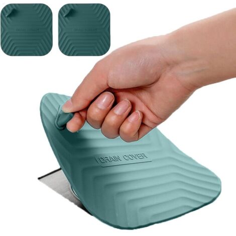 SABIR Bouchon de Vidange de Douche - Couvercle de Drain Carré en Silicone pour Salle de Bain et Cuisine, Bouchon Évier Universel, Anti-Odeur Vert Foncé 2 Pièces