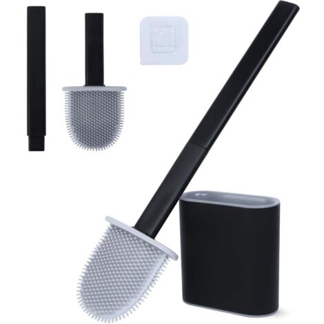 SABIR Brosse Toilettes WC Silicone, Brosse WC avec Tête Flexible à Bossages en Caoutchouc & Base Ventilée, Montage Mural sans Perçage, pour Salle de Bain & Camping