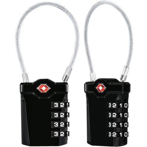 SABIR Cadenas à bagages TSA, [version la plus récente] [Lot de 2]  de voyage à combinaison à 4 chiffres Cadenas à combinaison de 14 cm de câble flexible pour valise, sacoche de bagage, etc. (Noir)