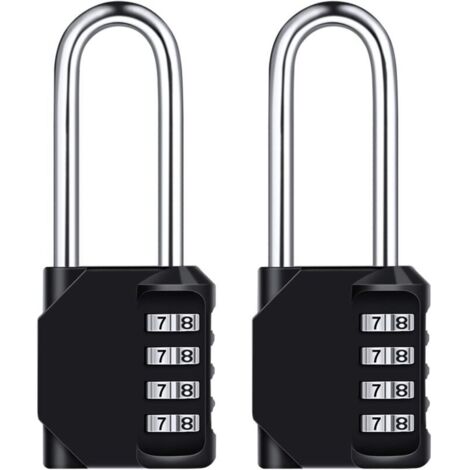 SABIR Cadenas à Combinaison Long 6.7cm, [2 Pièces] Imperméabiliser Serrure Combinée 4-Chiffres, Métal Résistant Aux Intempéries & en Acier Galvanisé, pour les Ecoles, Gymnases et Casiers Noir