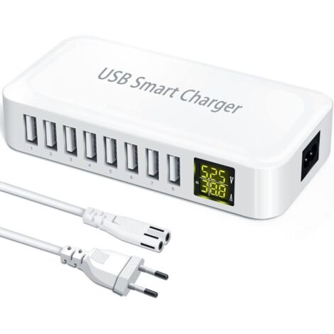 SABIR Chargeur USB, 8-Ports Chargeur Multi USB Portables Prise USB Multiple, Station de Charge avec écran LED, Chargeur Secteur pour iPhone 13/12/11/Pro/Mini, iPad, Samsung Galaxy S21/S10, Tablet