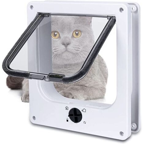 SABIR Chatière pour Chat, Porte pour Animaux de Compagnie magnétique avec Serrure rotative à 4 Voies pour Chats, Chatons et Chatons, Version améliorée (19,5 x 5,5 x22 cm, Blanc)
