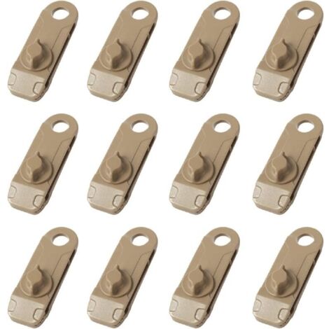 SABIR Clips de Bâche 12 Pièces Pince de Sol Clips de Tente en Plastique en Forme de Crocodile pour Camping Auvent Activités de Plein Air (Marron, 8.5x2.6x2.8cm)
