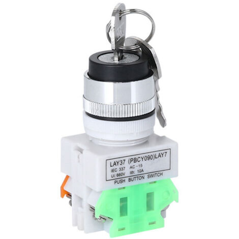 SABIR Commutateur Rotatif à Clé 220V 3 Positions Commutateur Rotatif à Serrure à Clé avec 2 Clés,Trou de Montage 22 mm LAY37-20Y / 31