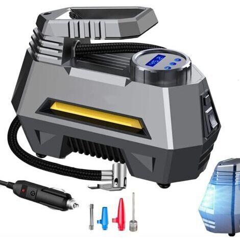 SABIR Compresseur d'air automatique pour pneus de voiture, 12 V, affichage numérique intelligent, avec manomètre numérique, pression maximale 150 psi, 120 watts (GRIS)