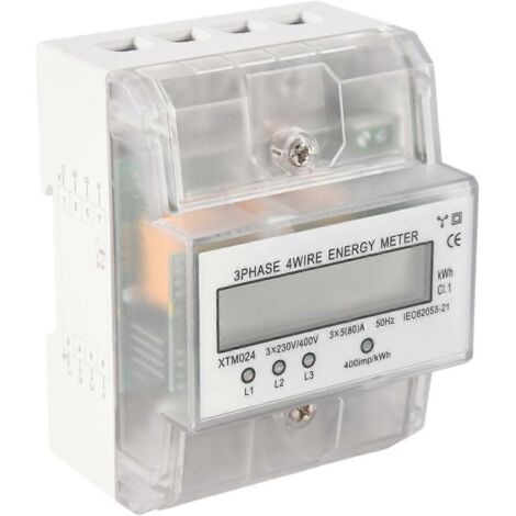 SABIR Compteur d'énergie triphasé à 4 fils 220/380 V 5-80 A, consommation d'énergie kWh, installation sur rail DIN, affichage numérique
