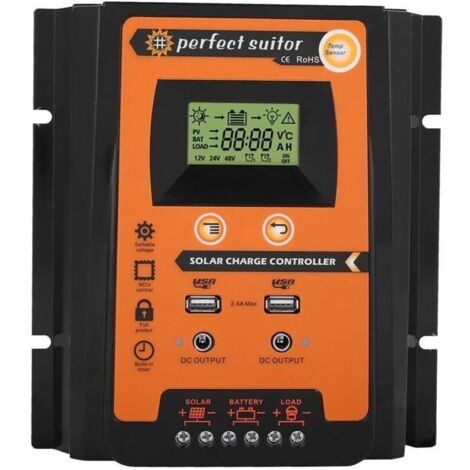 SABIR Contrôleur de charge solaire Panneau solaire Régulateur de batterie Double écran LCD USB 12V/24V 50A MPPT(50A)