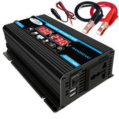 SABIR – Convertisseur de tension 12V 220V 4000W – Onduleur à onde sinusoïdale pure – Double AC prises – Télécommande – Affichage LCD