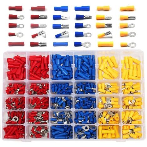 SABIR Cosses Electriques 480 Pièces, Cosses Electriques pour Voiture, Cosse à Sertir, Rondes, Plates Femelles et Males, Cosses Oeillet et Oeil, Cylindriques et Autres