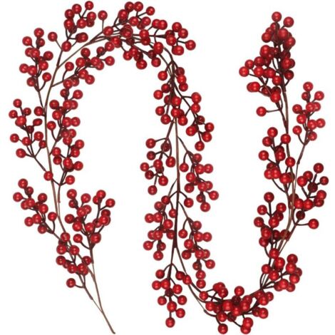 SABIR Couronne de sapin de Noël artificielle aux baies rouges, verdure d'hiver pour cheminée, escalier, décoration de table