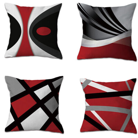 SABIR Coussin, Housses de coussin-Moderne-Rayures rouges-Grises-En acrylique grasse-Grises-Décoratives-Carré-45 x 45 cm  4 pièces