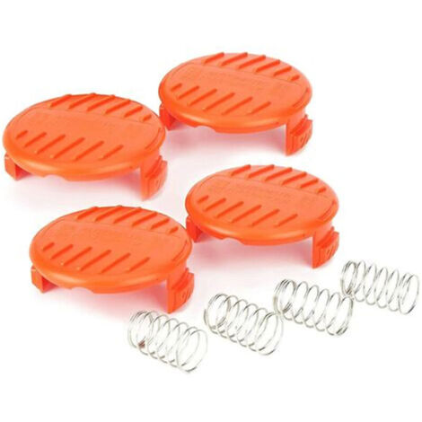 SABIR Couvercle de bobine de rechange pour tondeuses à gazon compatibles avec les débroussailleuses Black + Decker, lot de 4 (4 butées de bobine + 4 ressorts)