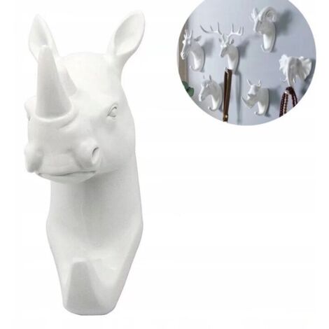 SABIR Crochet Mural en Forme d'animal Patère animal clé rhinocéros blanc Matériau en résine
