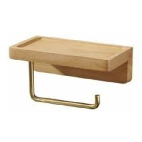 SABIR Devidoir Porte Papier Toilette Double Installation Bois Massif Hêtre Dérouleur Support Papier WC Mural Auto-adhésif Coins Arrondis Porte Rouleau de Papier Décor pour la Salle de Bain Cuisine(Hêt