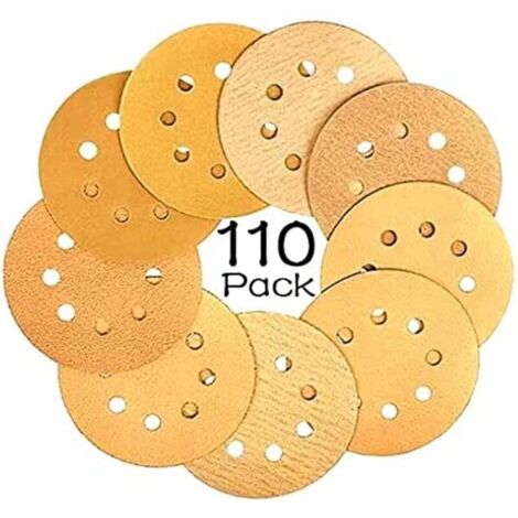 SABIR Disque de Ponçage，Disque Abrasif 125mm pour Ponceuse Excentrique，8 trous Disques Abrasifs 60/80/100/120/150/180/240/320/400/600/800 (10 disques par taille de grain)-110 pièces