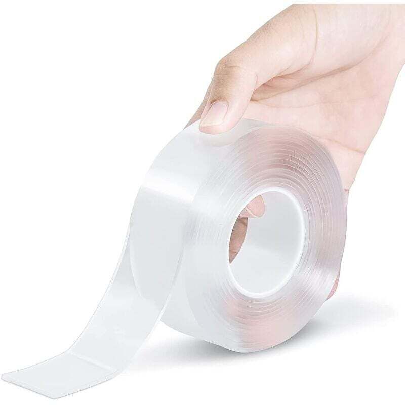 SABIR Double Face Extra Fort (3 m), Ruban adhésif double face robuste, sans traces, amovible, réutilisable, lavable – Ruban adhésif multifonction