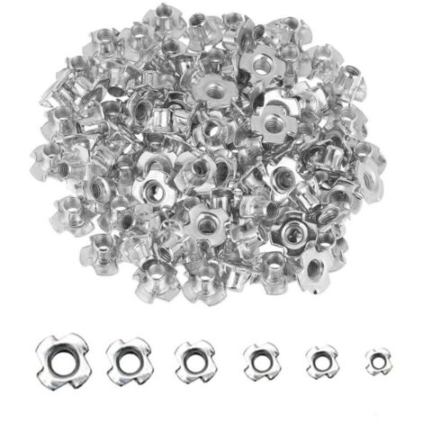 SABIR Écrou en T Carbone Plaqué Zinc Ecrou en Griffes Écrous à Griffes en Acier Bois Ecrous pour Travail du Bois Meubles Écrou en T-Inserts Fileté pour Insertion Kit d'assortiment M3 M4 M5 M6 M8 M10 1