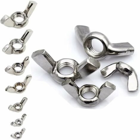 SABIR Ecrous à Ailettes 80PCS Ecrou Papillon Ecrou à Oreille en Acier Inoxydable Argenté, M3 M4 M5 M6 M8 M10 M12, pour Outils de Bricolage