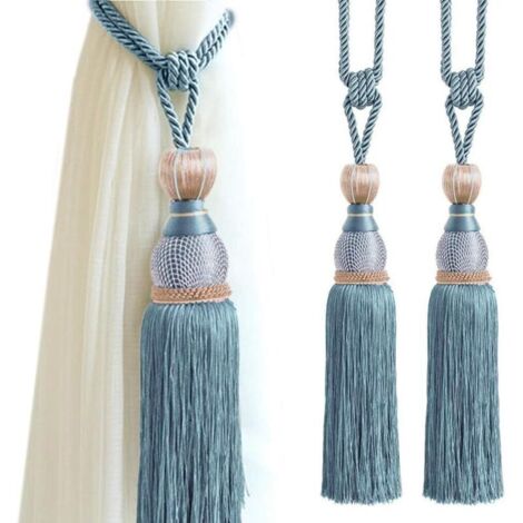 SABIR Embrasses de rideaux tressées à la main - Une paire de glands - Accessoires décoratifs pour fenêtre de maison - Boucle de rideau - Bleu paon - Lot de 2 77cm