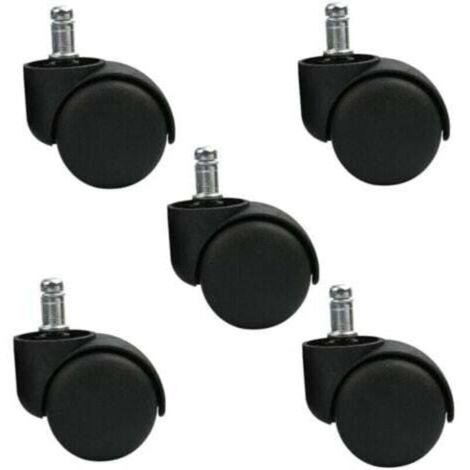 SABIR Ensemble de 5 roulettes pivotantes pour tabouret ou chaise de bureau - Noir - Roues silencieuses