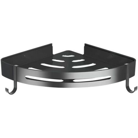 SABIR Etagère de Douche d'angle sans Perçage en Métal avec 2 Crochets pour Douche Support Antirouille Autocollant pour Articles de Salle de Bains 2 Pièces (Noir)