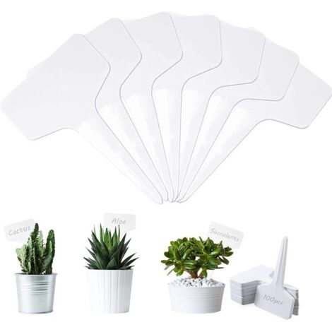 SABIR Étiquette de jardin, 100 Pieces marqueurs en Plastique de Plantes Type T Signes Plante Label Plantes Graines étiquettes, pour Graines Pot Herbes Fleurs Légumes Pépinière (blanc)