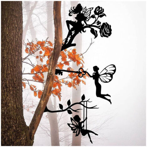 SABIR Fée Silhouette Statue Métal Fée Branche Décoration Acier Fée Ornement Métal Artisanat Extérieur Jardin Papillon Fleur Décoration Branche Arbre Métal Art Intérieur Extérieur Maison Jardin Jardin 