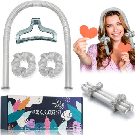 SABIR Fer à boucler sans chaleur, bigoudis sans chaleur, bigoudis pour cheveux longs, bigoudis pour cheveux ondulés, bigoudis en soie sans chaleur, outil de coiffure DIY (gris)