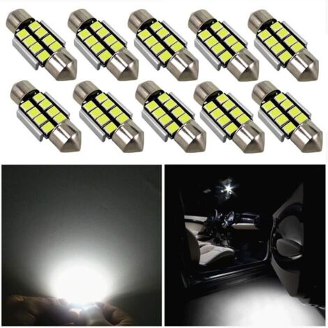SABIR Festoon Ampoules LED 31 mm 2835 SMD Très Lumineuses Blanc Remplacement pour Lumière LED de Voiture Plafonnier Liseuse de Carte Feux de Plaque d'Immatriculation Lot de 10