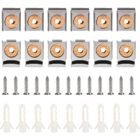 SABIR Fixations Miroir 16Pcs Support Miroir Mural avec Attaches en Acier INOX Clips Miroir 32x24 mm pour Fixation de Miroir, Supports de Miroir avec Goujons et Vis pour Salle de Bain, Vestiaire
