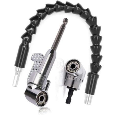 SABIR Foret à angle droit et kit d'extension d'angle flexible, Renvoi d'Angle Visseuse Coudée à Angle Droit 105 Degrés Tige Hexagonale 1/4" pour Perceuse