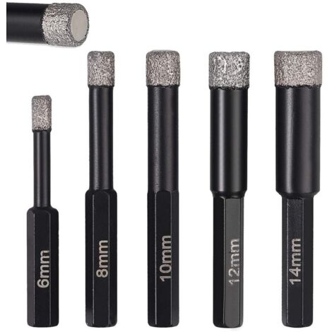 SABIR Forets Diamantés Lot de 5 pour Perceuse à Sec/Humide pour Grès, Céramique, Carrelage, Verre, Coupe à Sec/Humide 6 8 10 12 14 mm