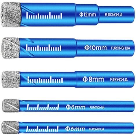 SABIR Forets pour verre - Forets pour terrazzo - Kit de scies cloches 6 mm/6 mm/8 mm/10 mm/12 mm, forets pour granit, verre, porcelaine, marbre, carrelage